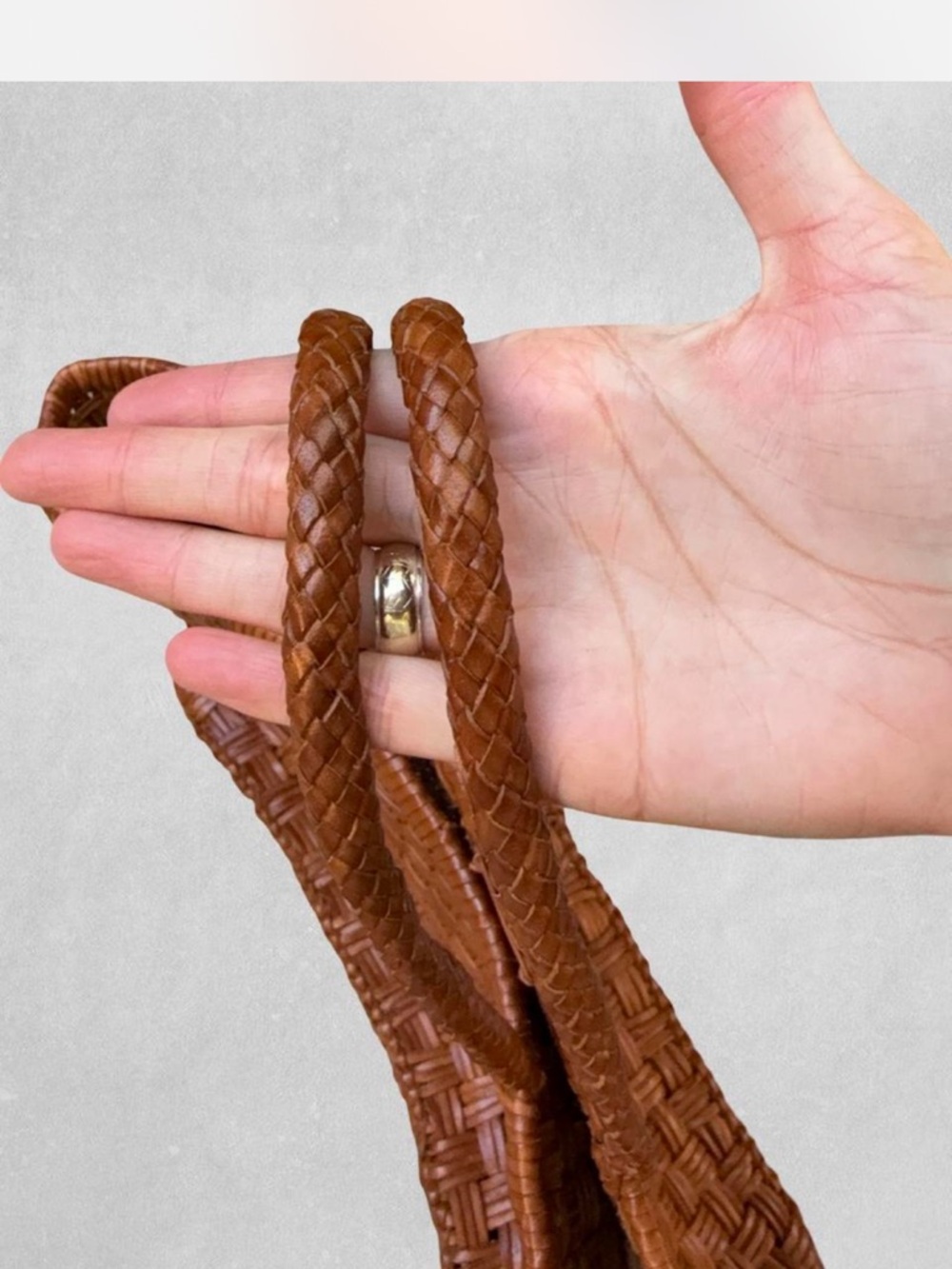 DRAGON DIFFUSION Woven Leather Tote Bag in Cognac Brown - Picture 4 of 6